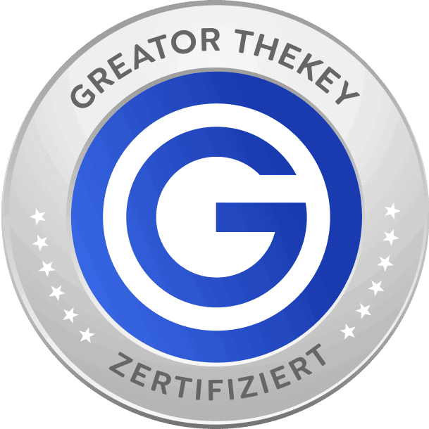 Die Grafik zeigt das Qualitätssiegel von »Greator Thekey Zertifiziert«.